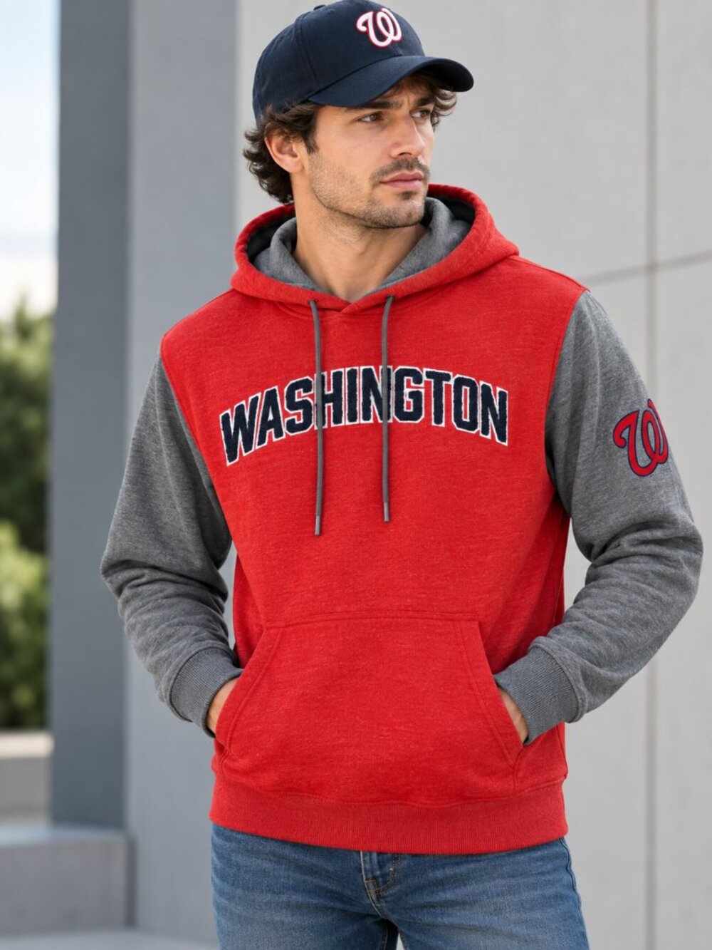 Majestic Washington Nationals Men’s Red Gray Colorblock Pullover Hoodie Size M